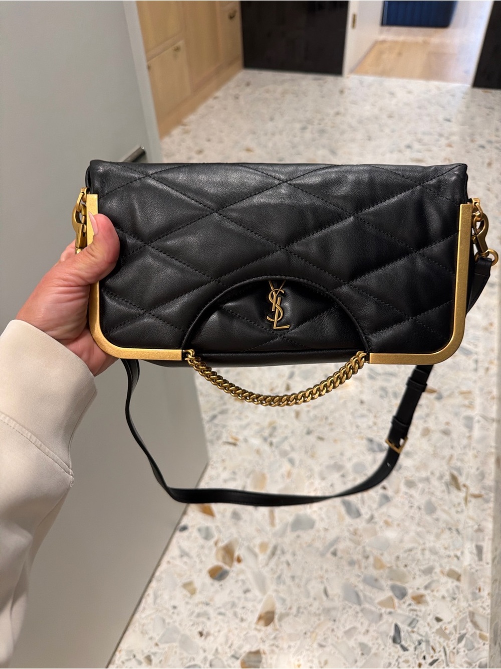Saint Laurent Black Quilted Leather Shoulder Bag with Gold Hardware